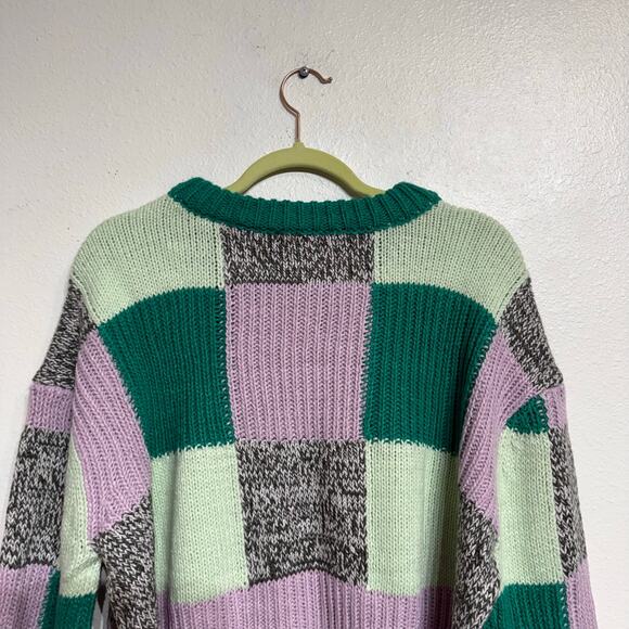 For Love & Lemons Green Colorblock Finley Cropped Oversized Sweater Sz XS NWT - Picture 11 of 15
